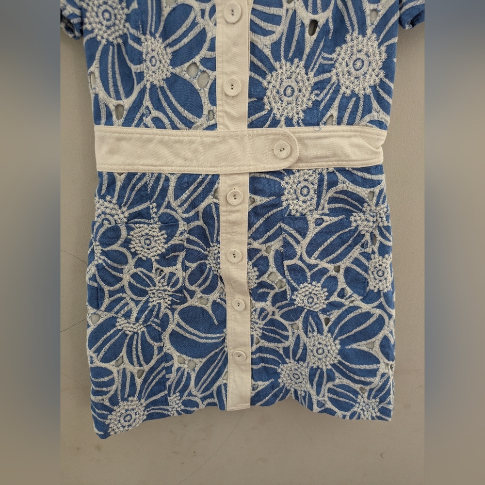 Ramy Brooke Shannon Blue Eyelet Floral Mini Shirt Dress Size - Picture 7 of 10